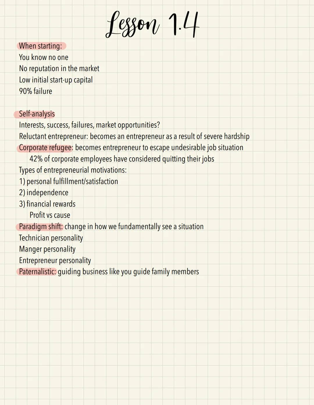 Lesson 1.1
Entrepreneurship: philosophy based on individual initiative; more than just getting a job
Achieves self-fulfillment, gains respec