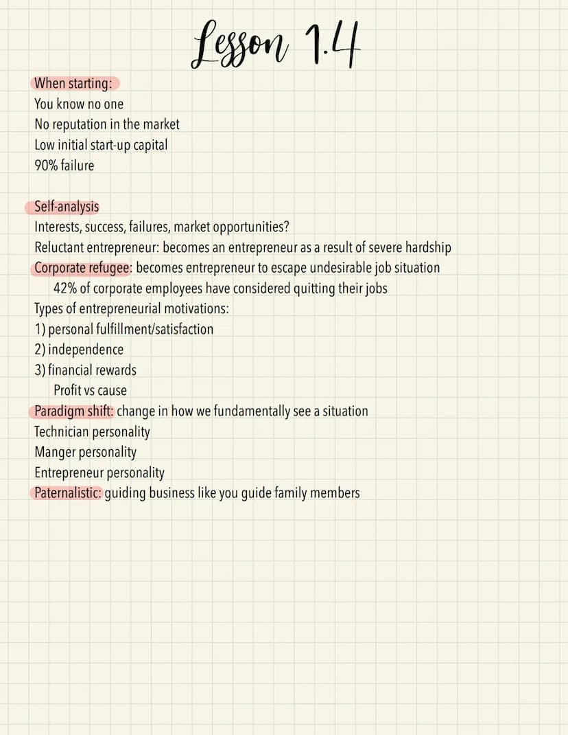 Lesson 1.1
Entrepreneurship: philosophy based on individual initiative; more than just getting a job
Achieves self-fulfillment, gains respec
