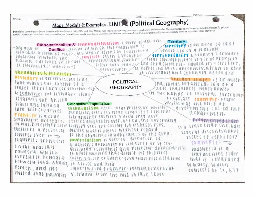 Maps, Models & Examples - UN 1 (Basic Geography)
Directions Use the space below to create a detailed mental map of Unit 1. Your Mental Map s