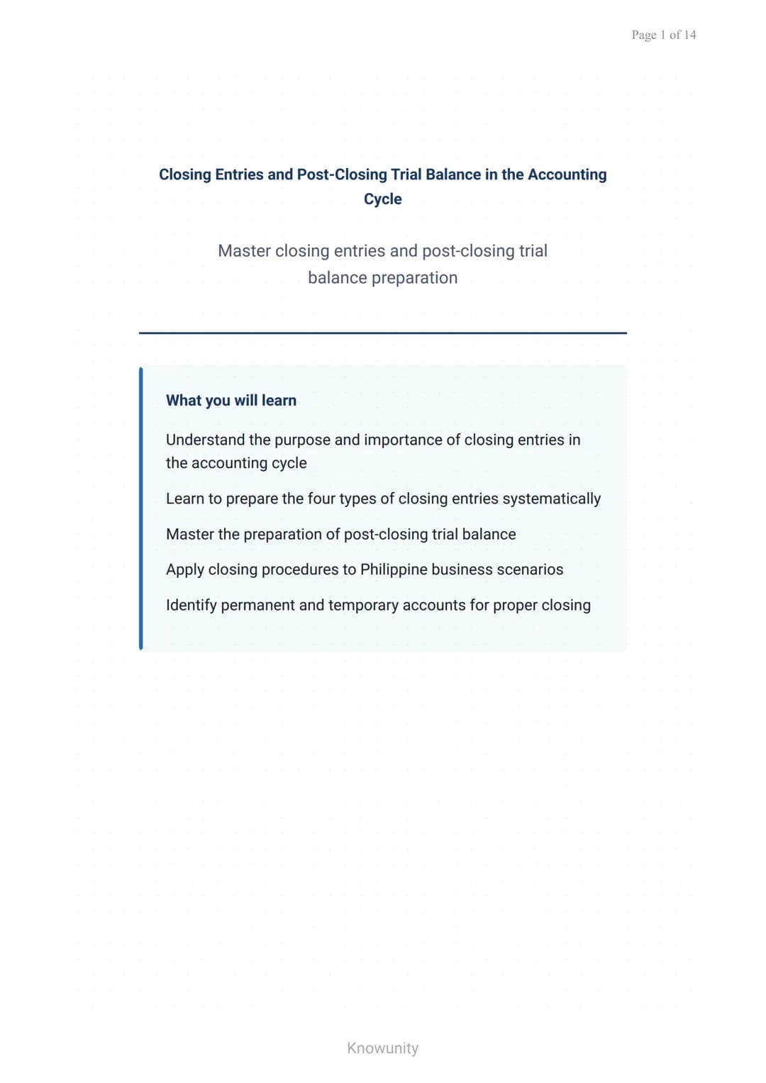 Closing Entries and Post-Closing Trial Balance in the Accounting
Cycle
Master closing entries and post-closing trial
balance preparation
Wha