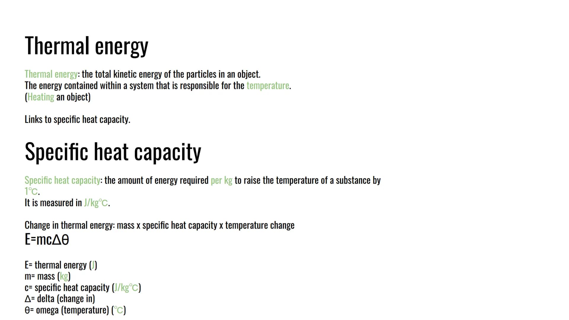 Physics
Energy - stores and transfers
Gravitational potential
Kinetic + link between kinetic +G.P.E
Elastic potential
Thermal/internal + Spe