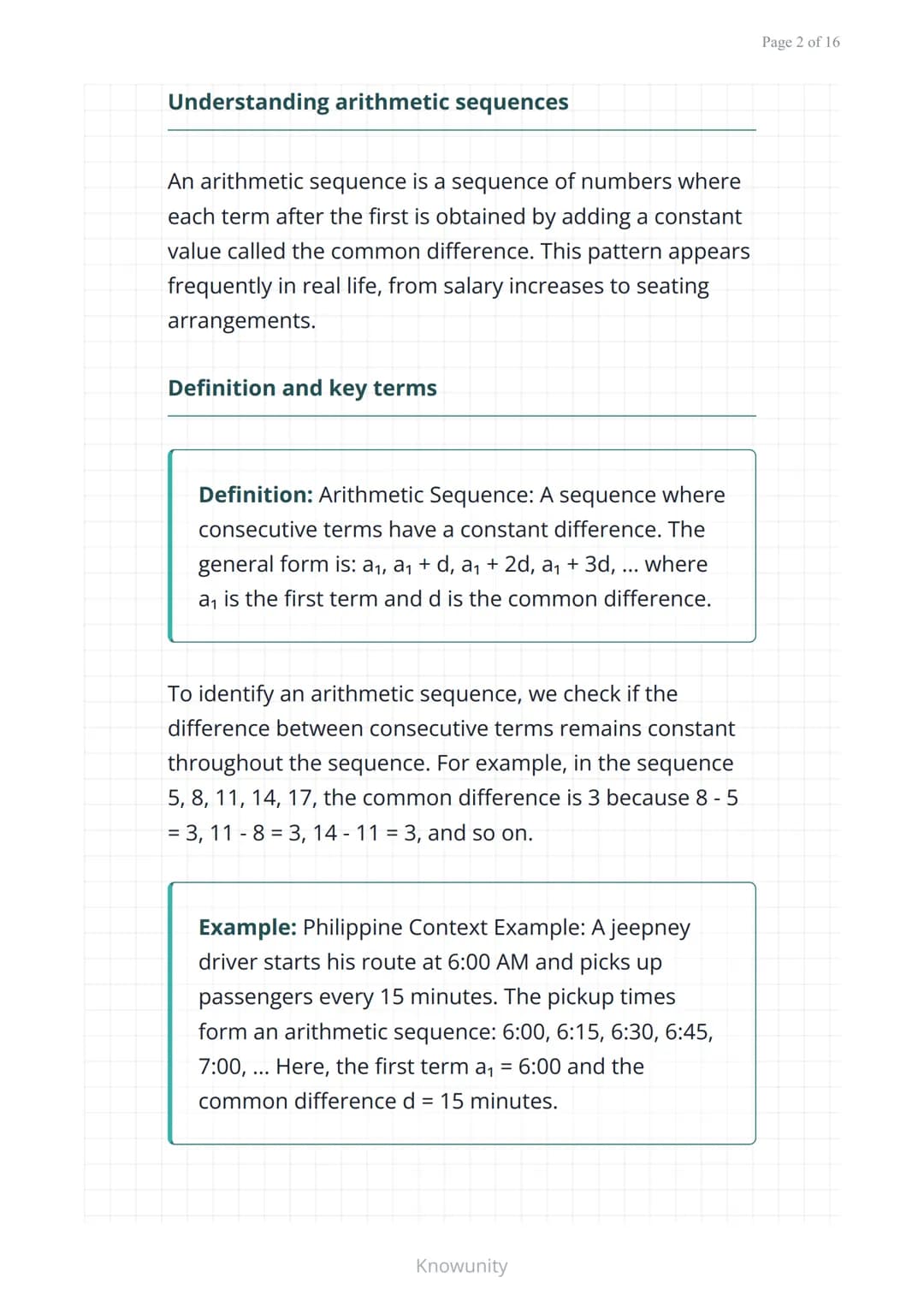 Arithmetic sequences and series: Patterns and
formulas
Understanding arithmetic sequences,
series, and their real-world applications
What yo