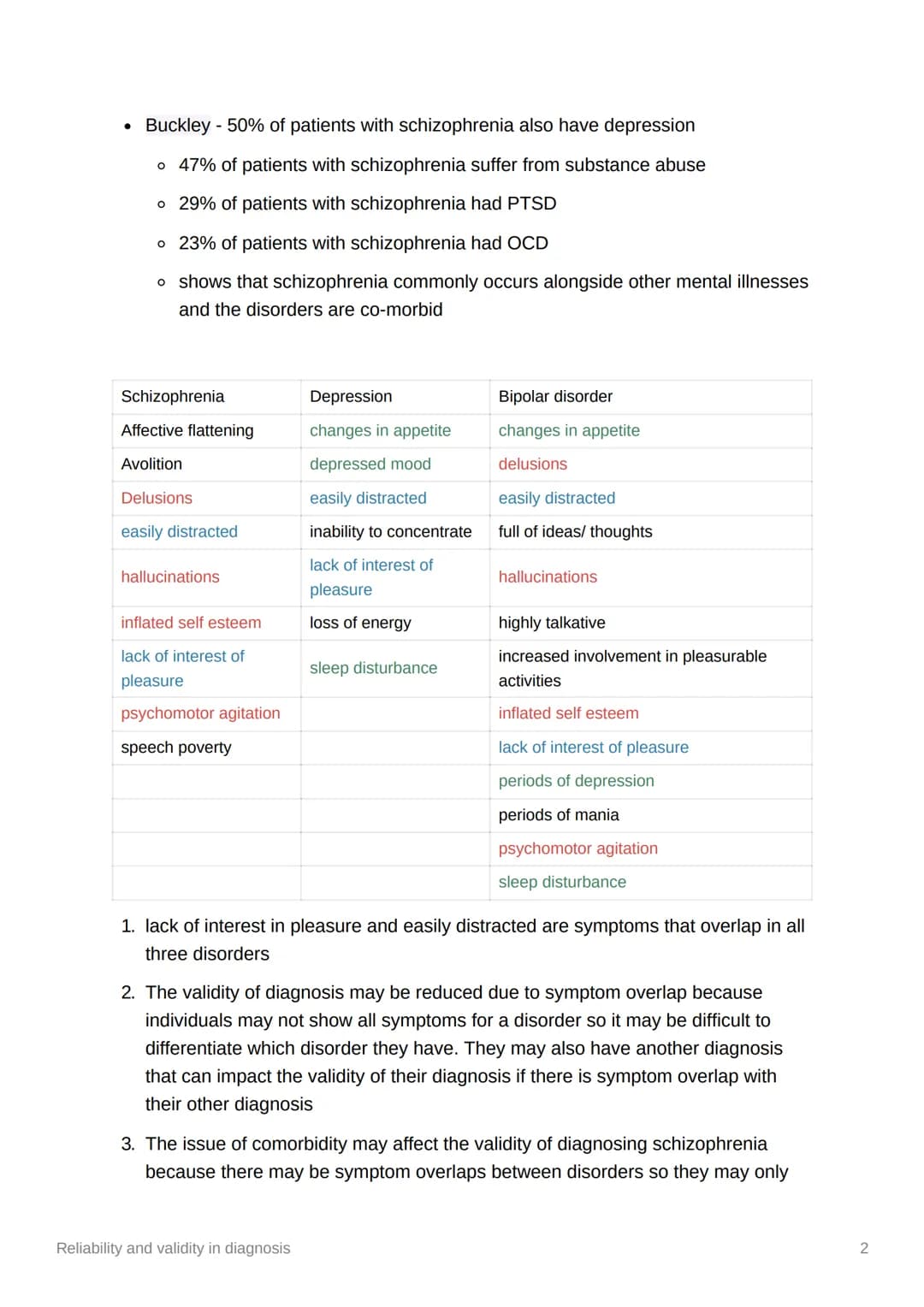 I
Reliability and validity in
diagnosis
• reliability - the extent to which a finding is consistent
o inter-rater reliability - the extent t