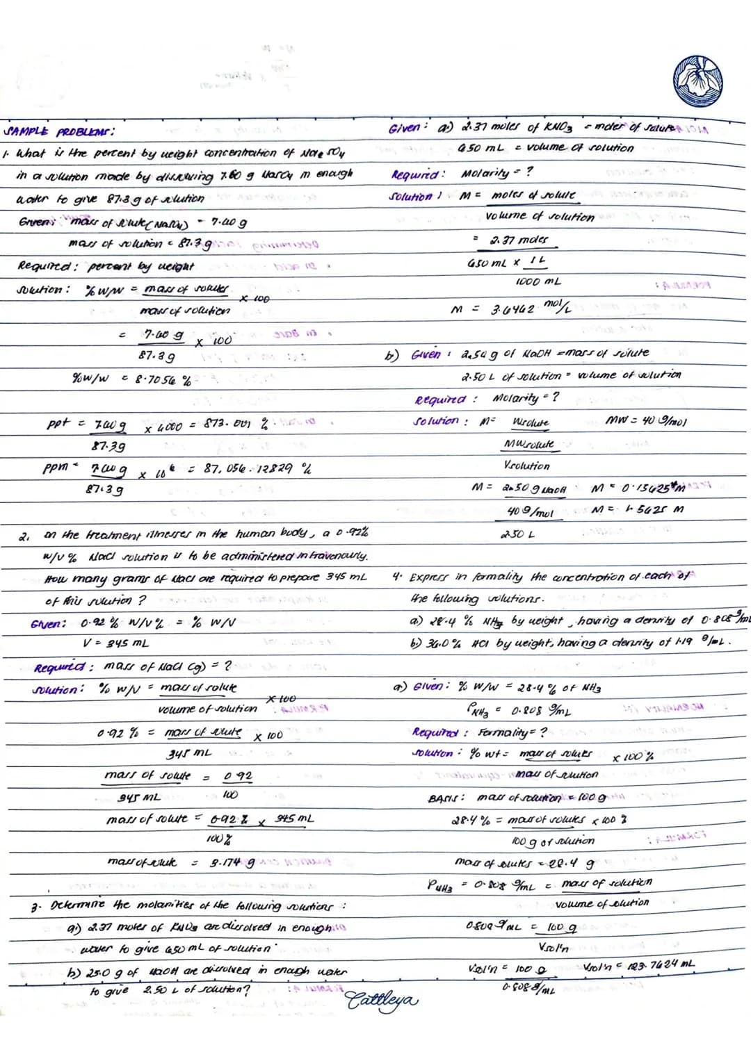 
<h2 id="percentbyweightconcentrationofnaclsolution">Percent by Weight Concentration of NaCl Solution</h2>
<p>In a solution made by dissolvi