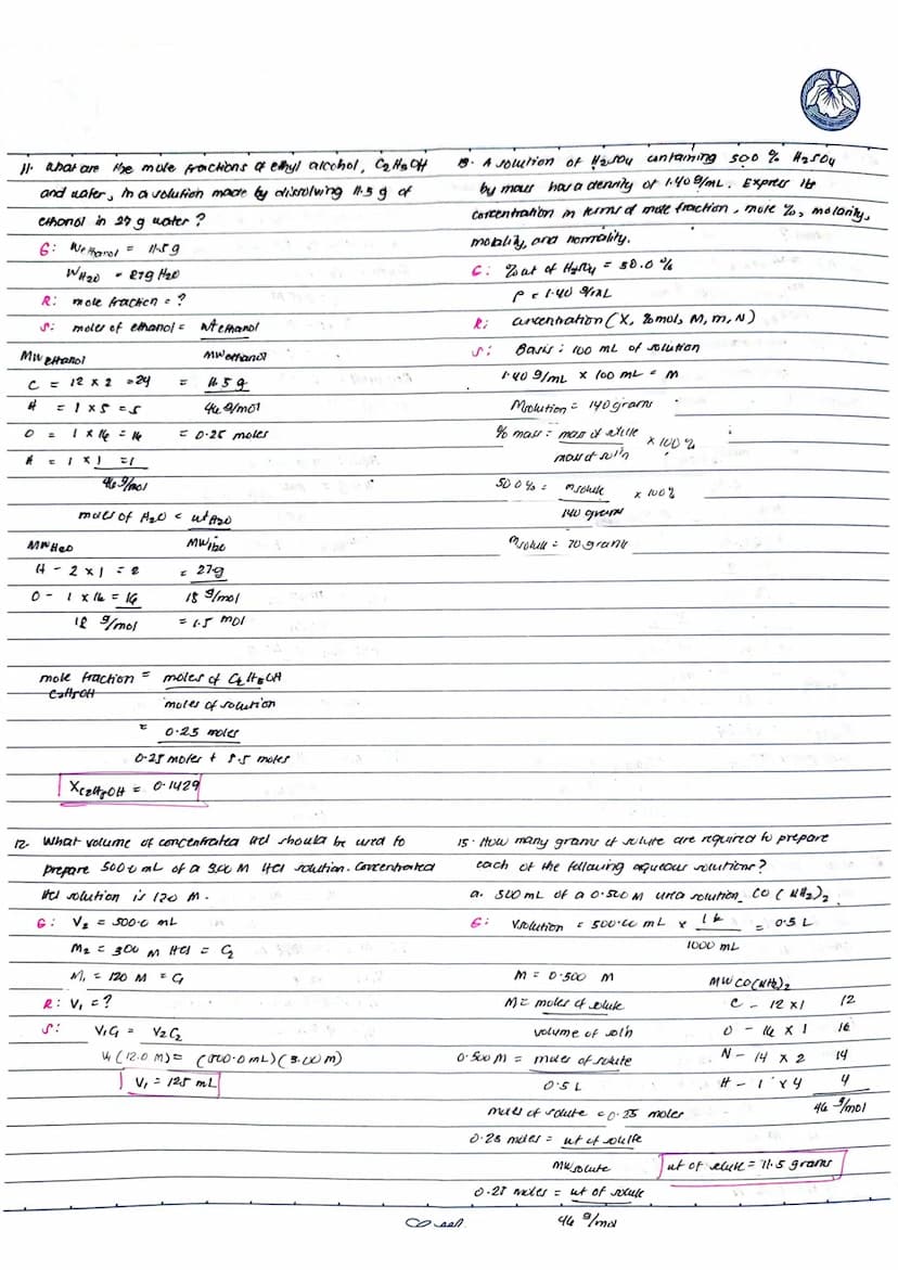 
<h2 id="percentbyweightconcentrationofnaclsolution">Percent by Weight Concentration of NaCl Solution</h2>
<p>In a solution made by dissolvi