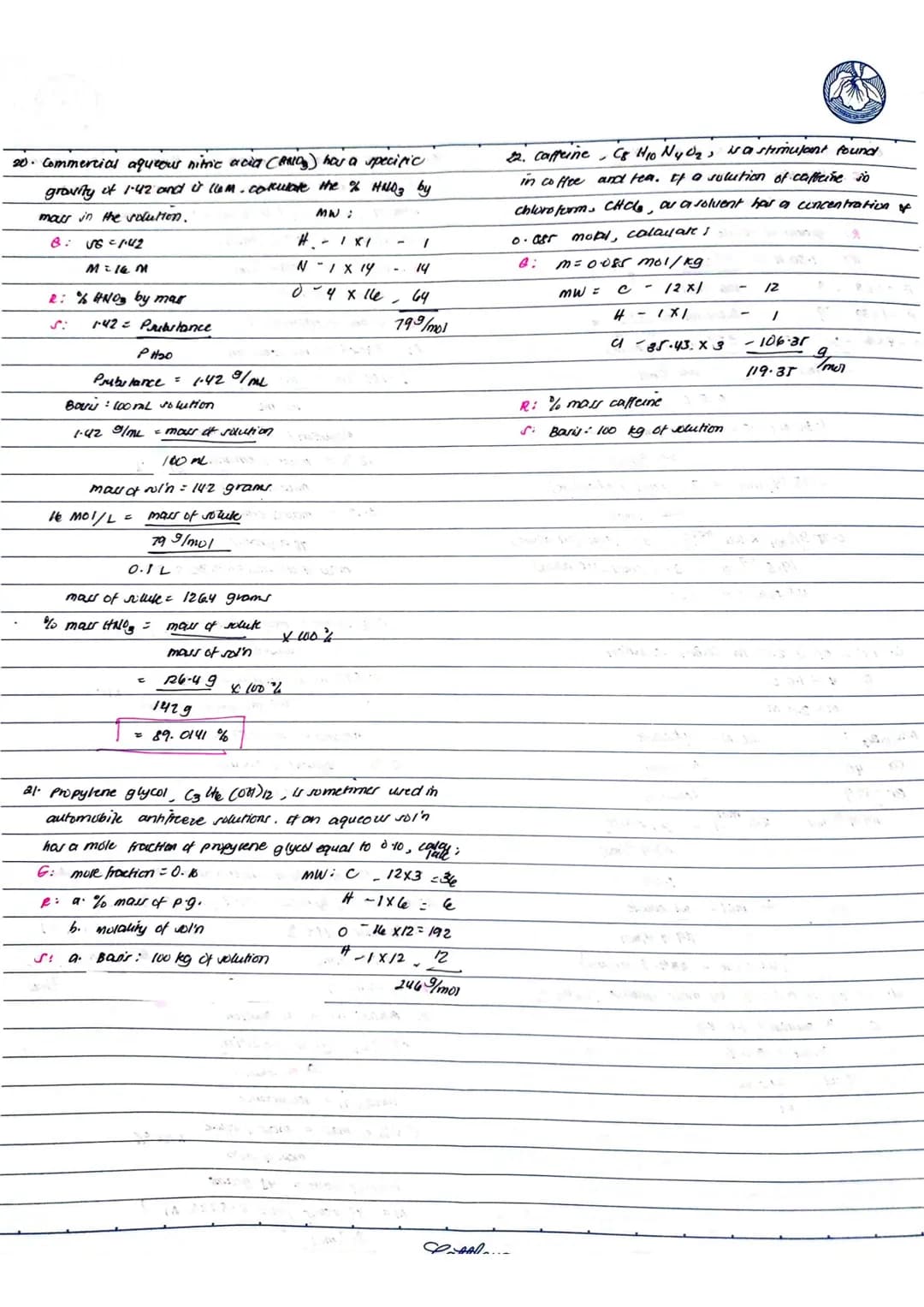 
<h2 id="percentbyweightconcentrationofnaclsolution">Percent by Weight Concentration of NaCl Solution</h2>
<p>In a solution made by dissolvi