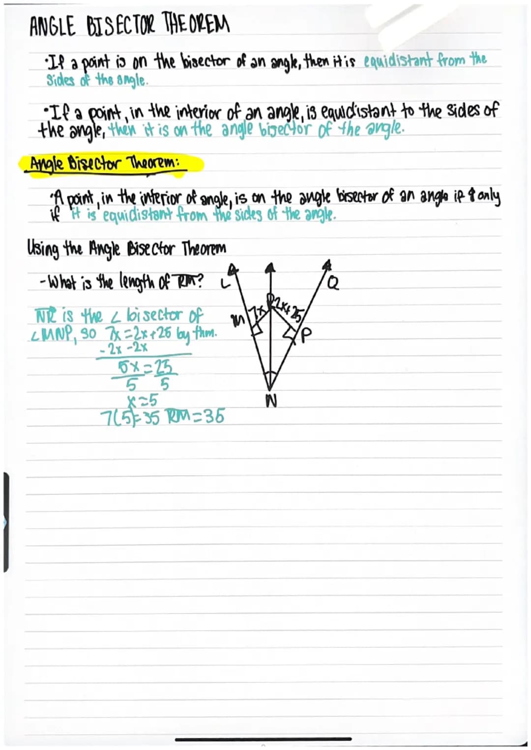 4-2 Perpendicular and Angle Bisectors
A point is equidistant from two objects if it is the same distance from the
objects
Perpendicular Bise