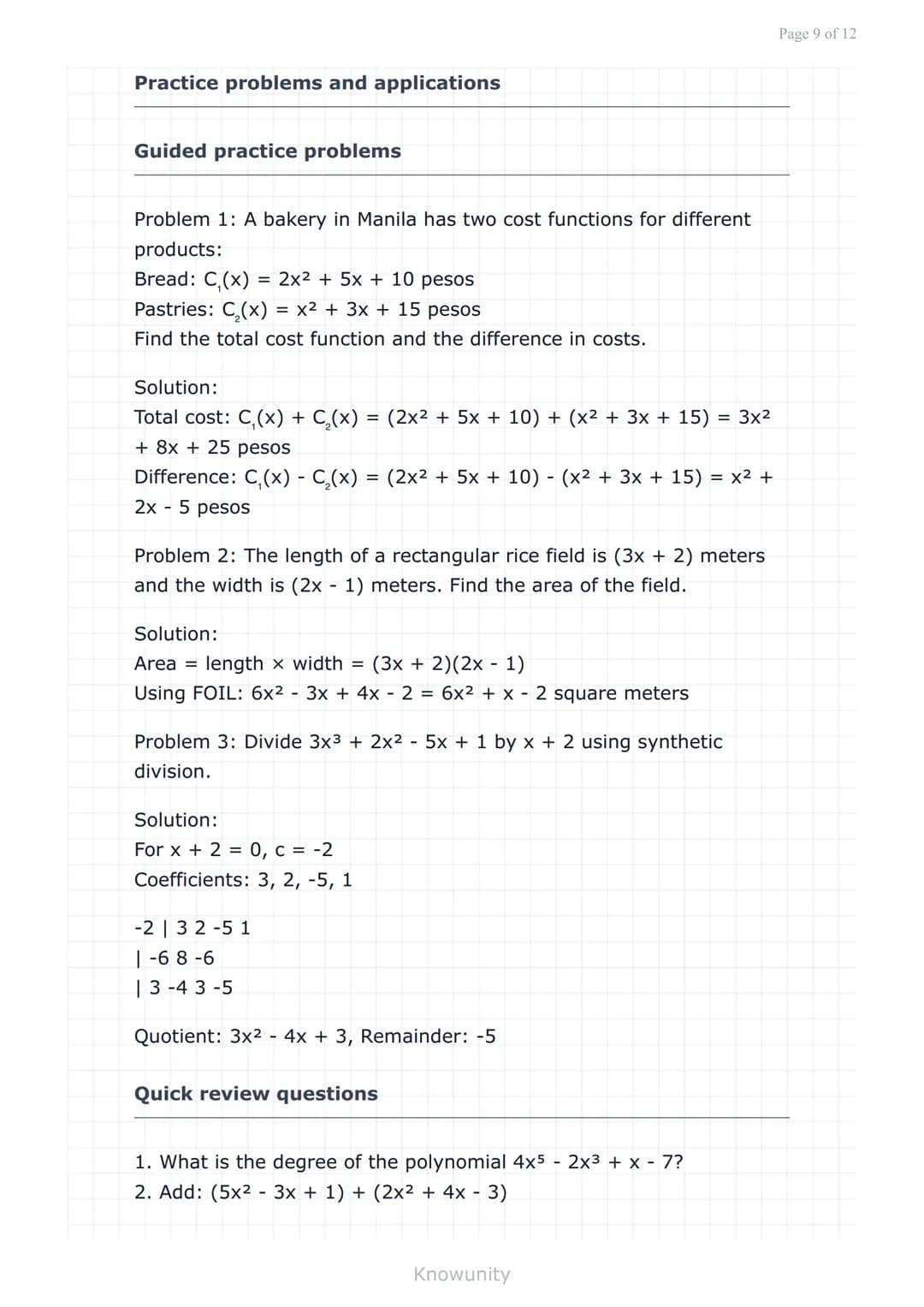 # Polynomials and polynomial functions: Operations on polynomials

Master addition, subtraction, multiplication, and division of polynomials
