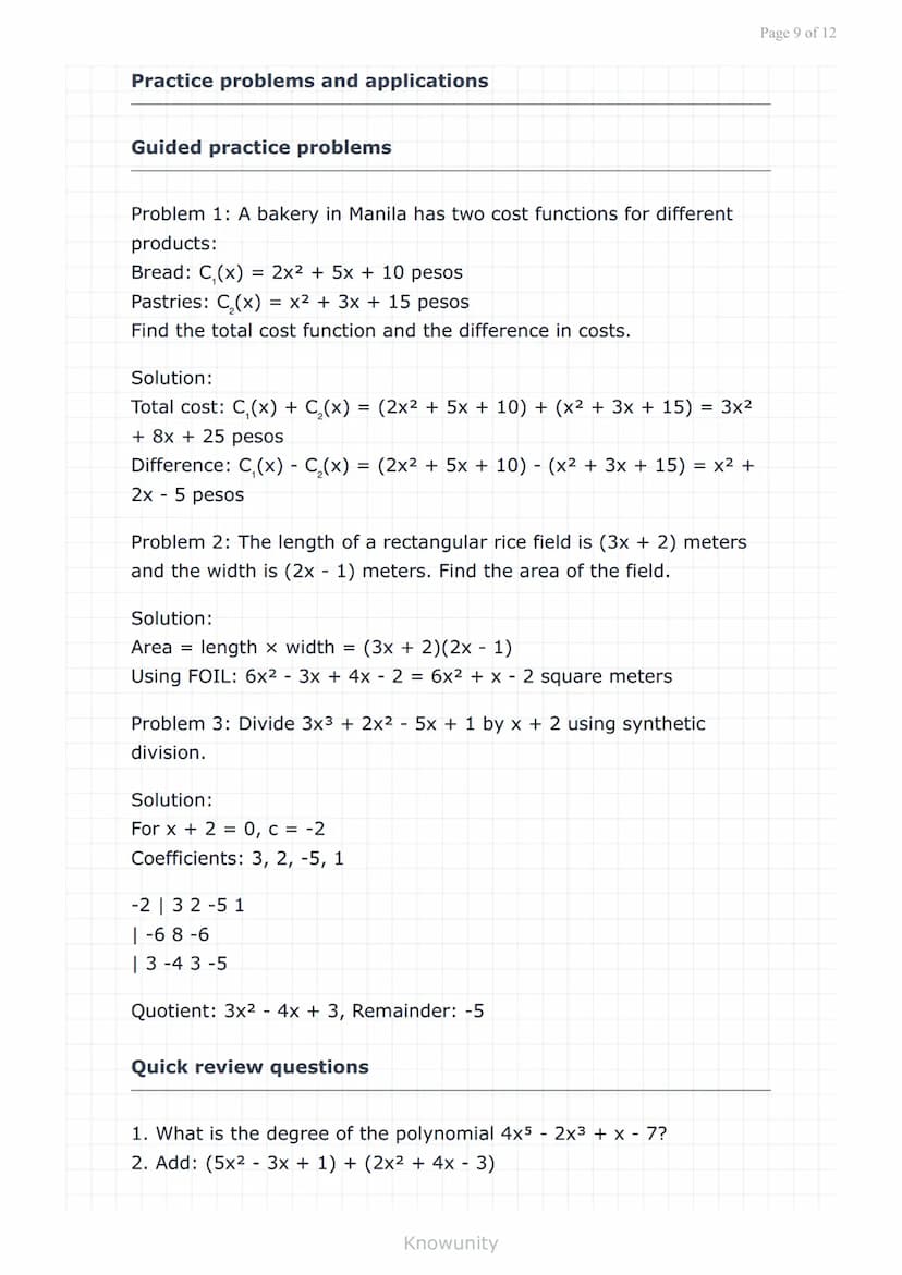 # Polynomials and polynomial functions: Operations on polynomials

Master addition, subtraction, multiplication, and division of polynomials