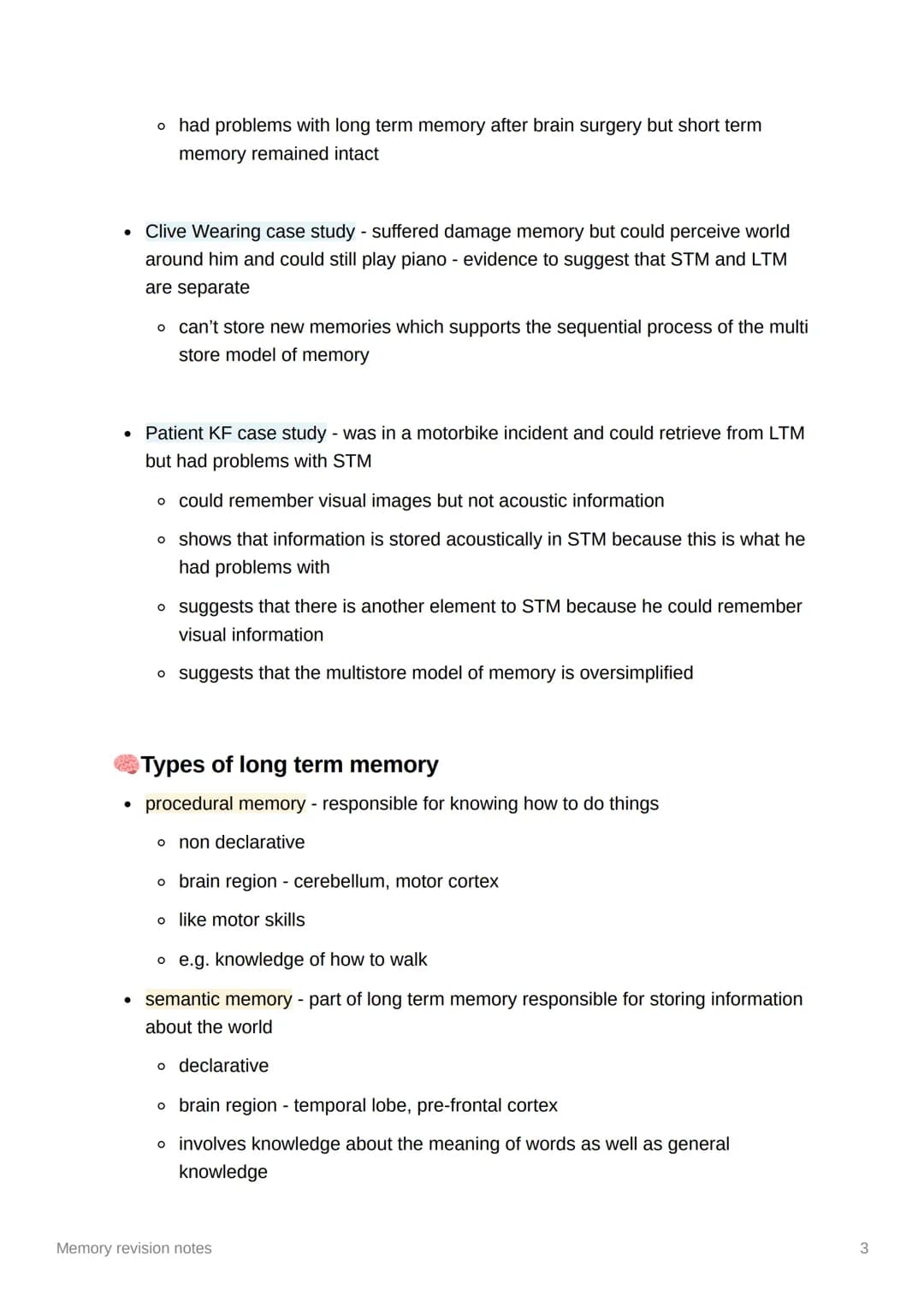 Memory revision notes
The multi-store model of memory
Proposed by Atkinson and Shiffrin
proposed that information passes from store to store