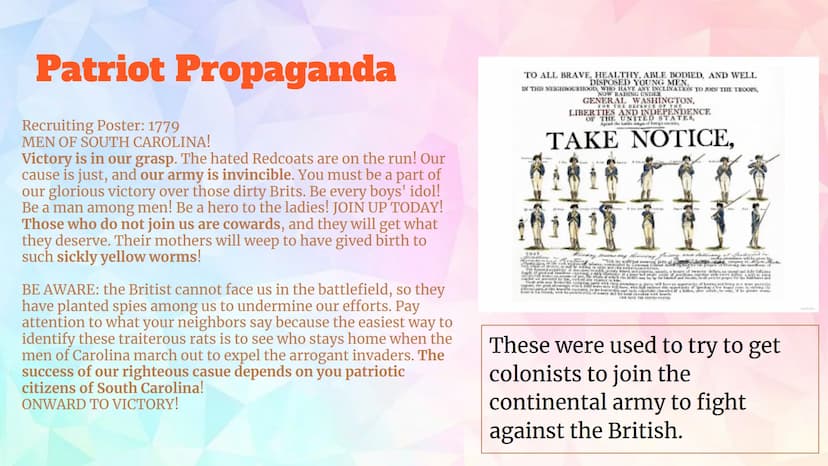 Propaganda
during
American
Revolution
By: Kate B, Nitya V, and Vaishnavi K Thomas Paine's Common Sense
Paine's Common Sense, originally publ