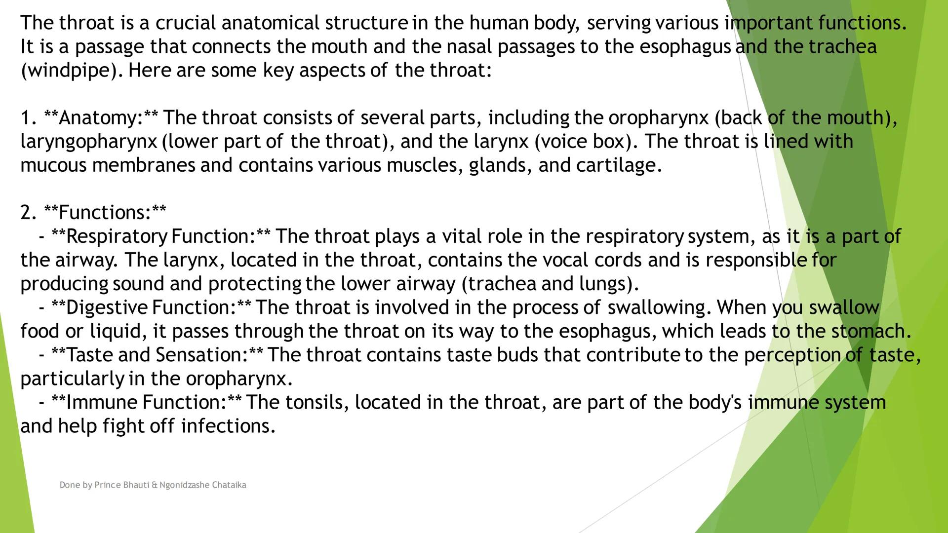 HUMAN DIGESTIVE
SYSTEM
DONE BY PRINCE BHAUTI & NGONIDZASHE CHATAIKA
Oral cavity, Throat
Oesophagus, Stomach
&
Salivary Glands Mouth
Liver
Ga