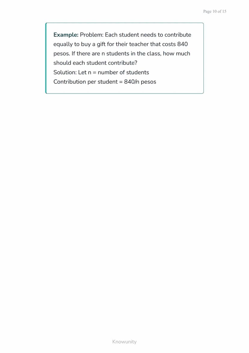 Translating word problems into algebraic expressions and
equations
Learn to convert real-world problems into
mathematical expressions
What y