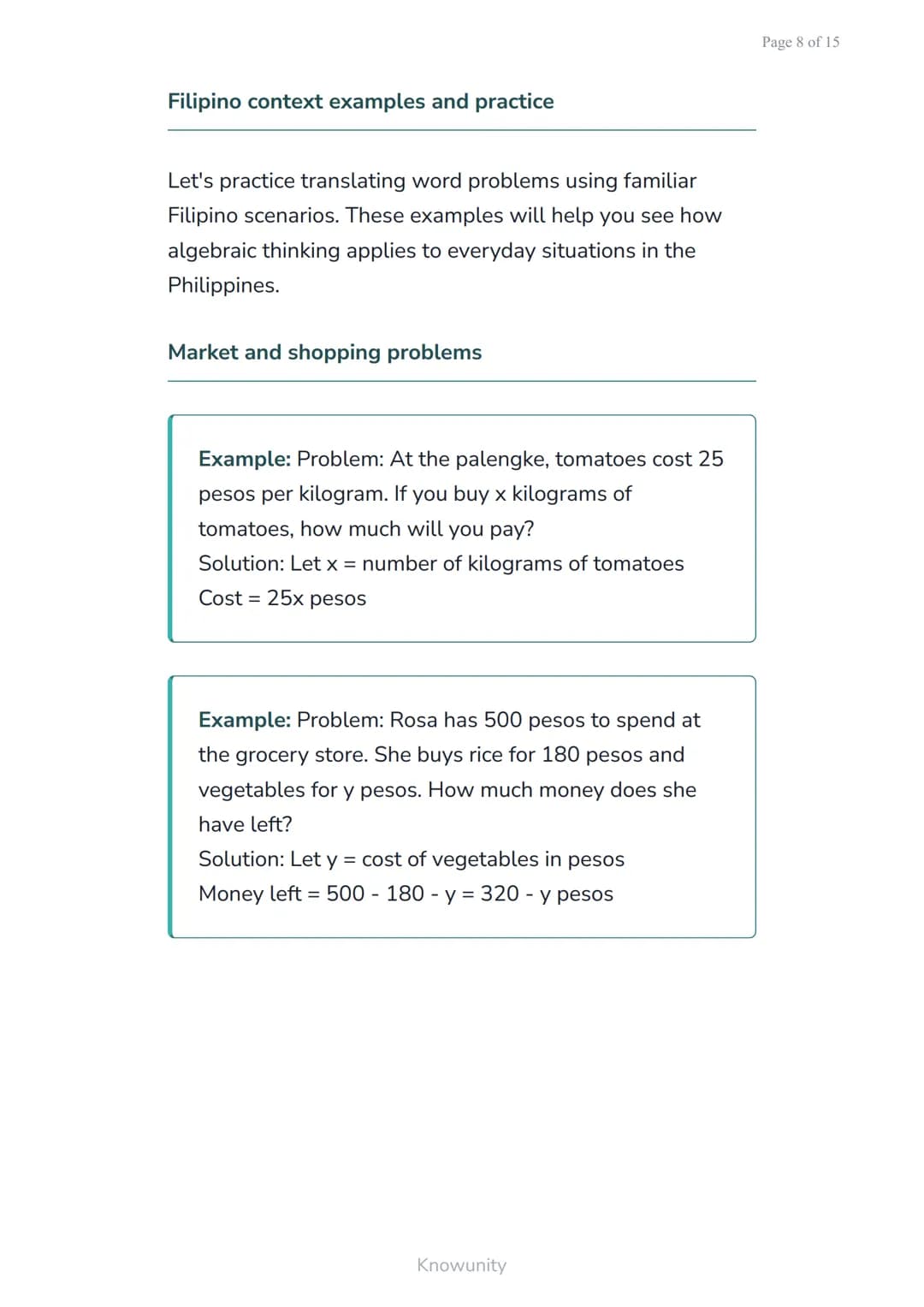Translating word problems into algebraic expressions and
equations
Learn to convert real-world problems into
mathematical expressions
What y