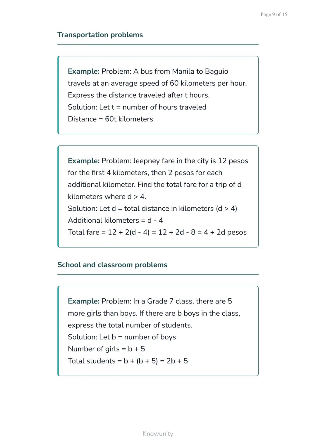 Translating word problems into algebraic expressions and
equations
Learn to convert real-world problems into
mathematical expressions
What y