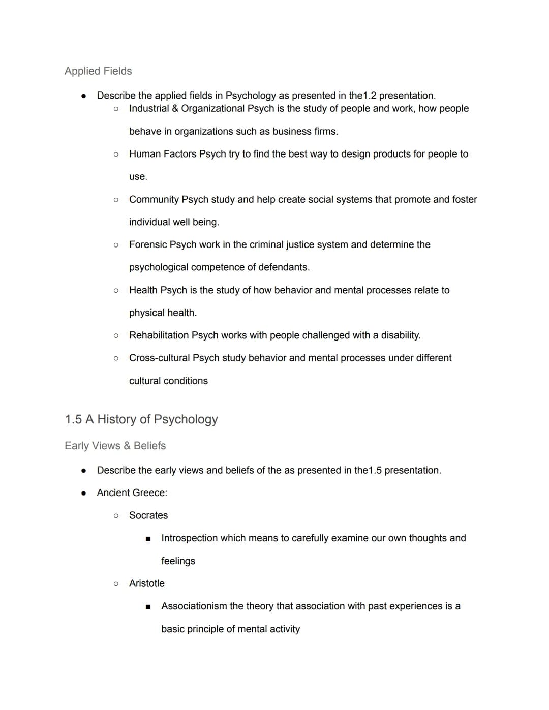 Unit 1: Introduction to Psychology? - Guided Notes
1.2 Introduction to Psychology
Why study Psychology?
● Define the following terms and fil