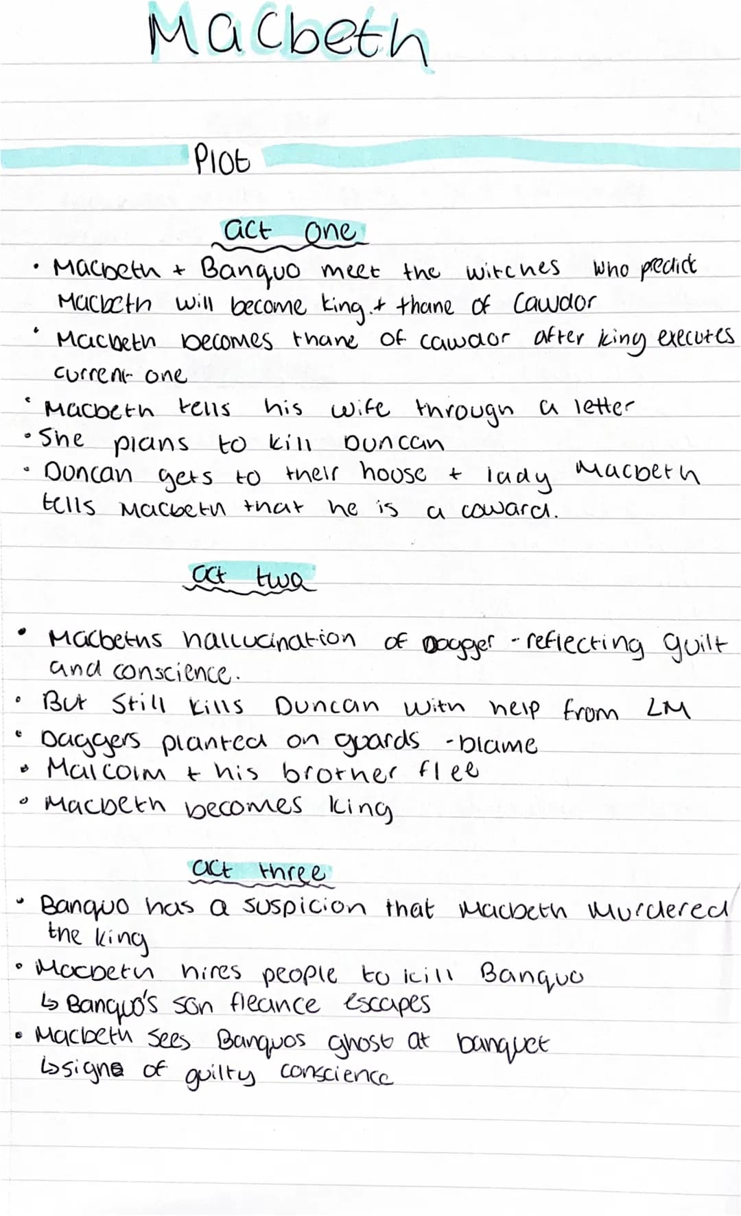 0
c
●
Macbeth
Plot
his
•She
plans
to kill Duncan
Duncan gets to their house +
tells масъеtu that
he is
0
act one
who predict
Macbeth + Bangu