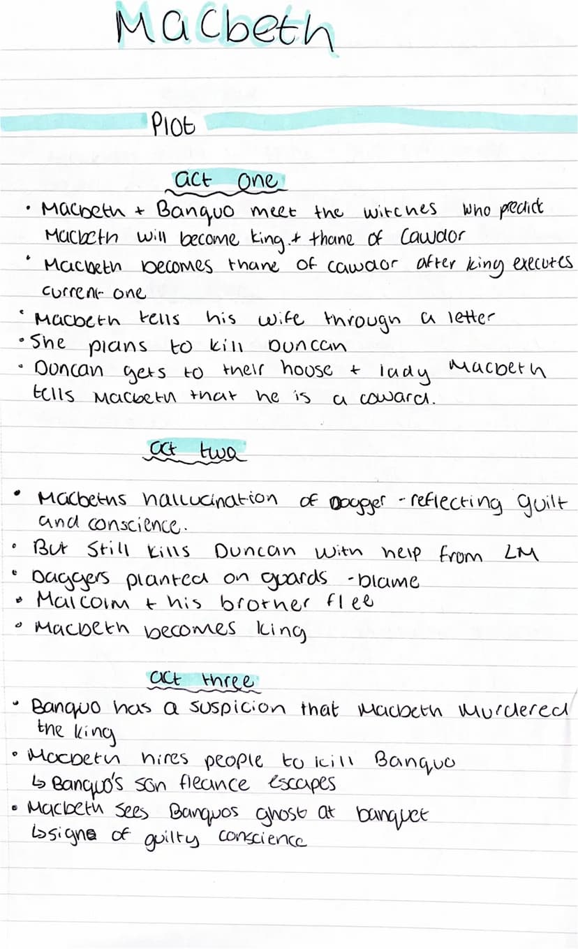 0
c
●
Macbeth
Plot
his
•She
plans
to kill Duncan
Duncan gets to their house +
tells масъеtu that
he is
0
act one
who predict
Macbeth + Bangu