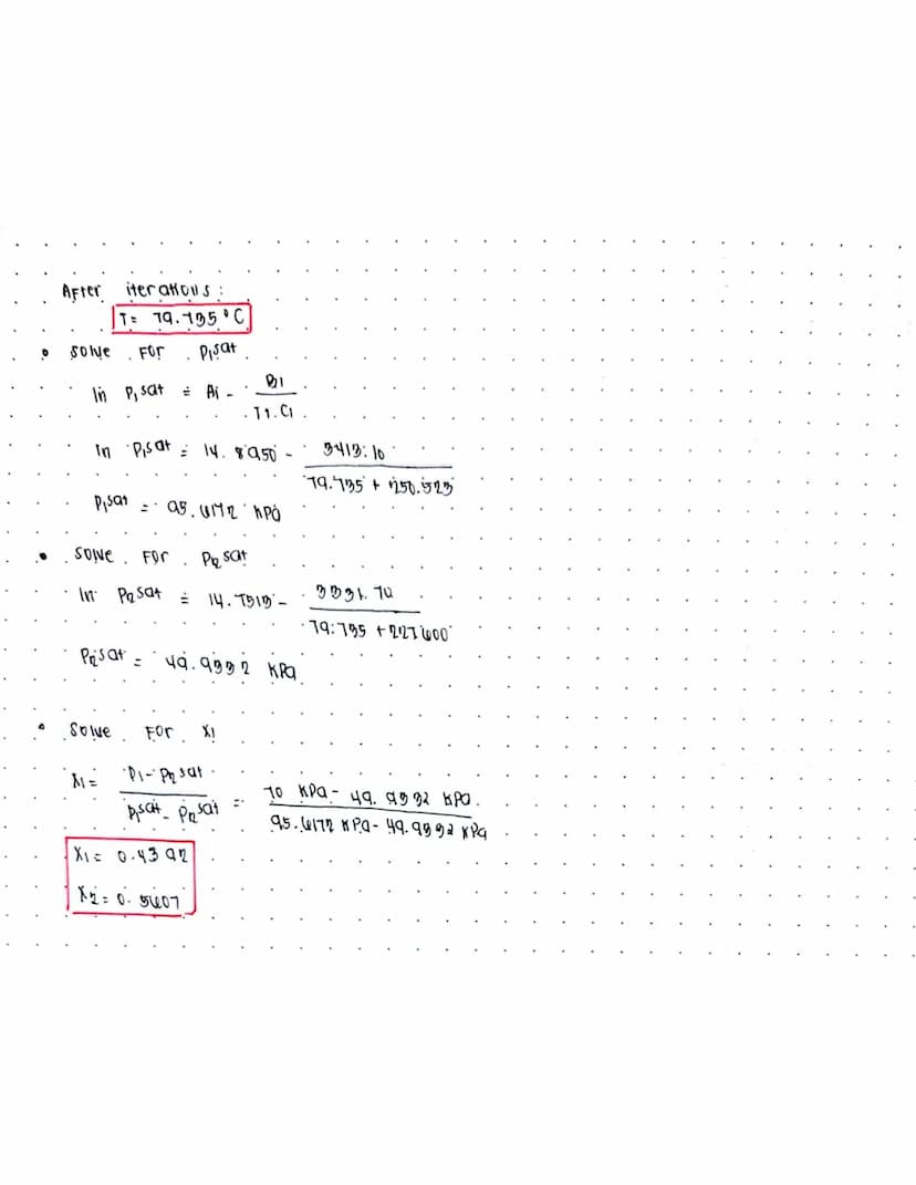 BUBBLE T CALCULATIONS
EXAMPLE 3.
Consider an ideal mixture. OF acetonitrile (1) / nitro methane (2).
at pressure. OF 70 kPq. and
X1 = 0.6. D