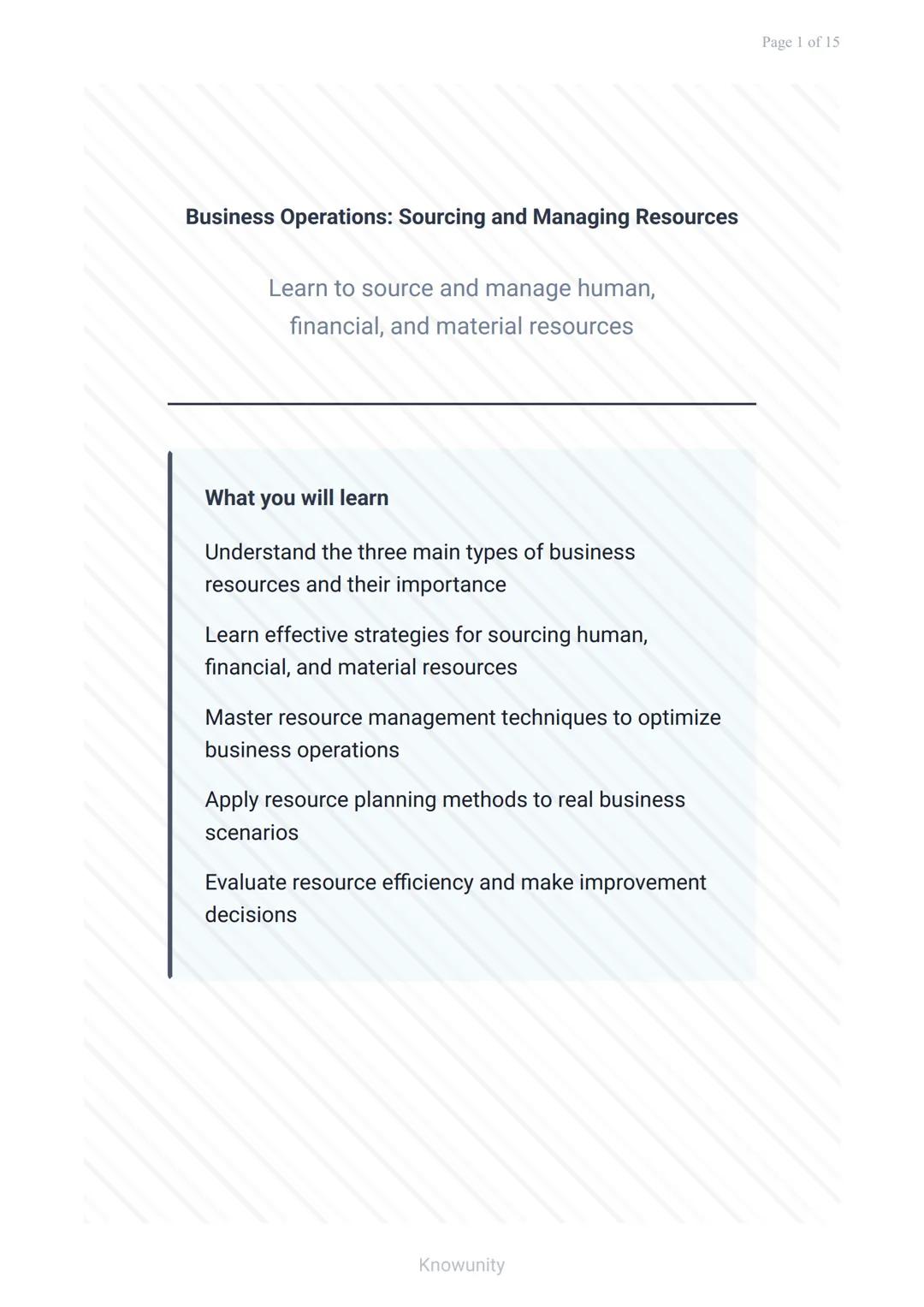 Business Operations: Sourcing and Managing Resources