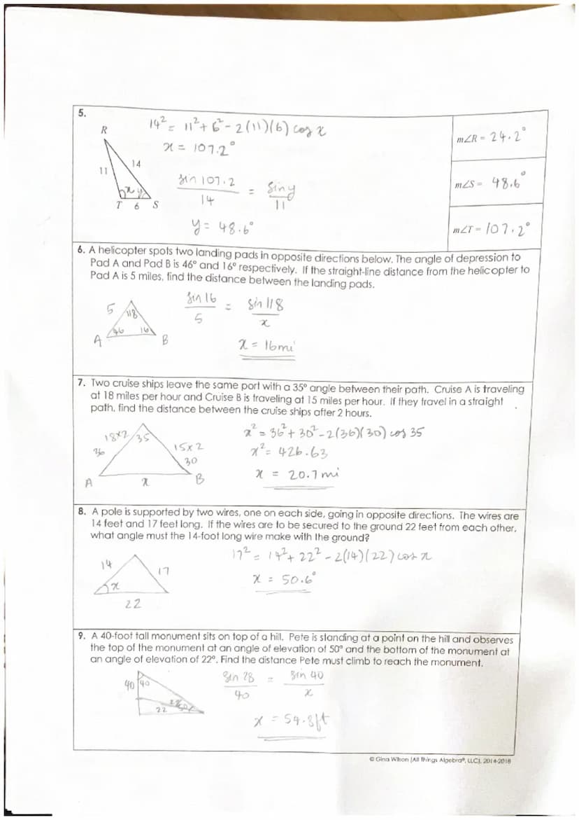Name:
Topic:
Main Ideas/Questions
L
LAW OF SINES &
LAW OF COSINES
A
W
b
C
EXAMPLE 1: SAS
* = 15.6
7
21
C
EXAMPLE 2: AAS
132
28
17
a
5
EXAMPL