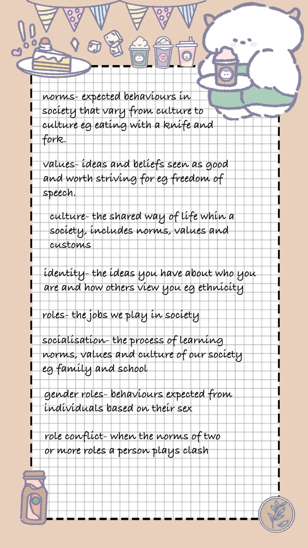 00
I
I
I
I
I
I
I
I
|
I
I
I
■
F
WW
13800
I
I
I
I
I
norms-expected behaviours in
society that vary from culture to
culture eg eating with a kn