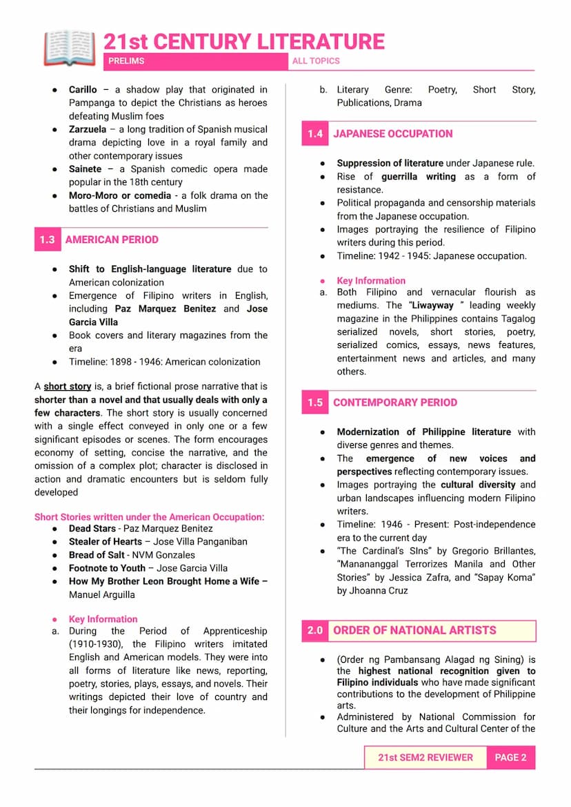 21st CENTURY LITERATURE
PRELIMS ALL TOPICS
- SEM 2 ALL TOPICS -
aims to teach ethical principles or practical
widsom.
1.0 THE PHILIPPINE LIT