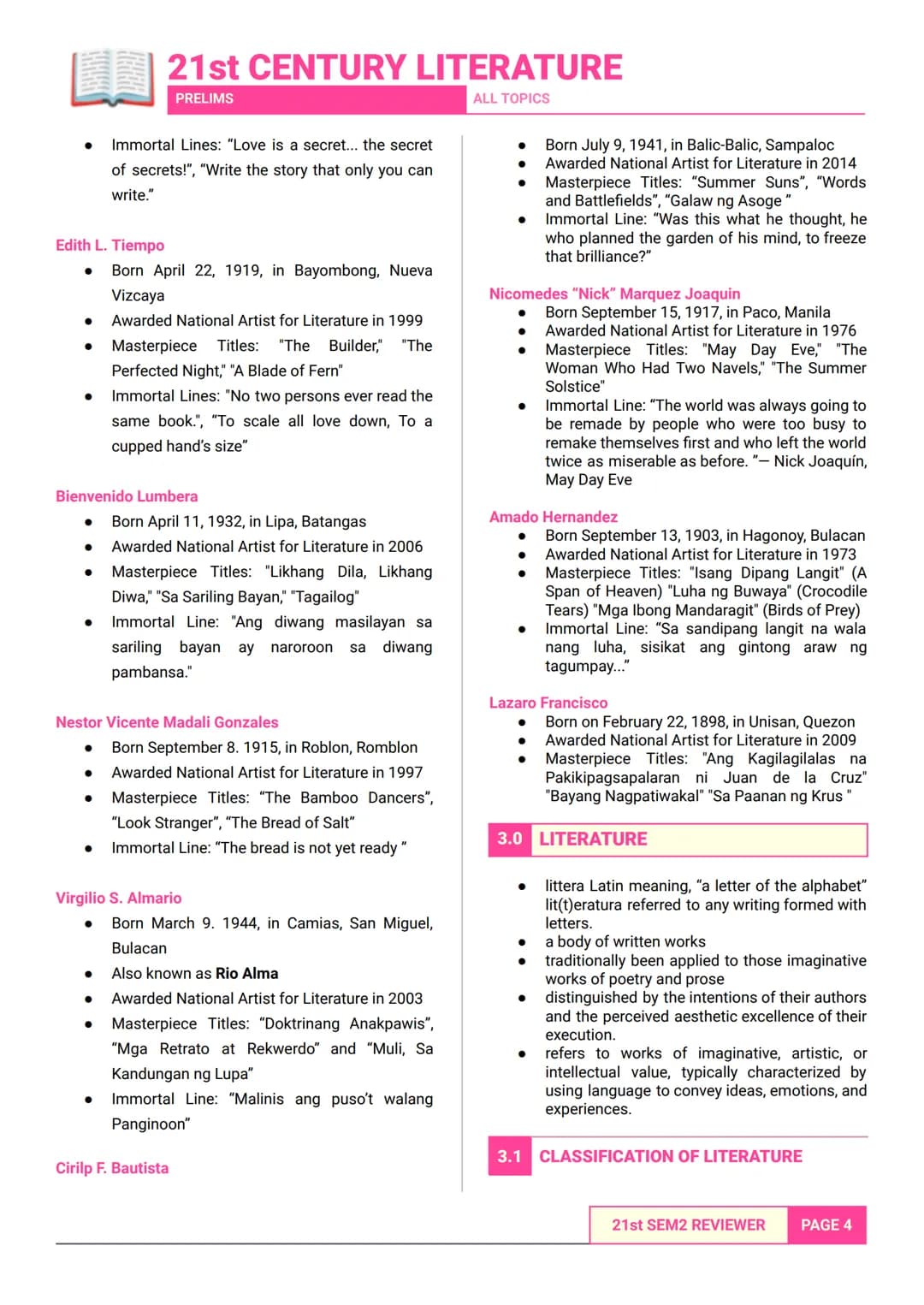 21st CENTURY LITERATURE
PRELIMS ALL TOPICS
- SEM 2 ALL TOPICS -
aims to teach ethical principles or practical
widsom.
1.0 THE PHILIPPINE LIT