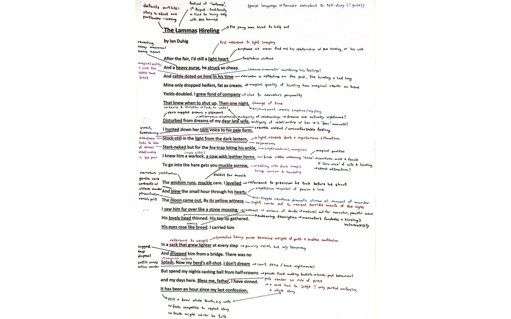 definite article:
story is about one
particulow haveling
revealing
heavy conscience/
heavy heart
Cattle that
duted.
Violent,
foreshadowing
f