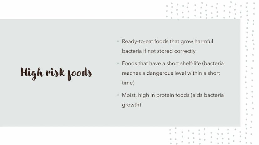 6
0
.
Food Spoilage Microorganisms
For example:
●
Bacteria
Mould
Yeast Microorganisms
Conditions for Growth
●
•
Warmth
Moisture
Food (protei