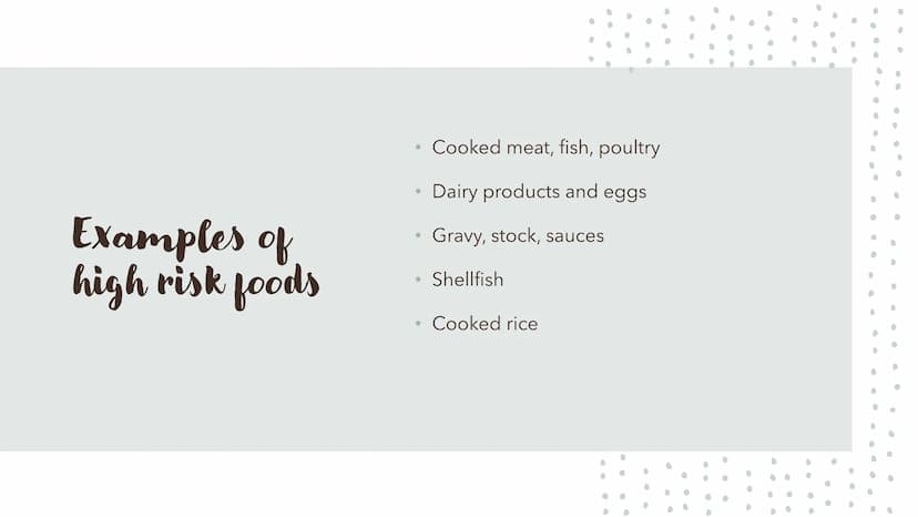 6
0
.
Food Spoilage Microorganisms
For example:
●
Bacteria
Mould
Yeast Microorganisms
Conditions for Growth
●
•
Warmth
Moisture
Food (protei