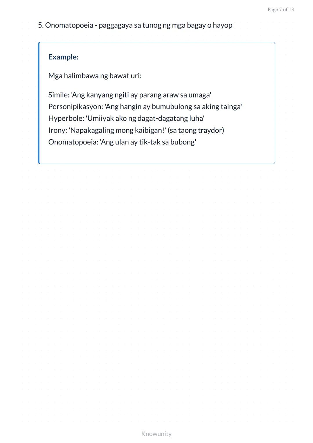 Pagkilala at Pagsusuri ng Literary Devices: Metapora at Tayutay
Pag-aaral ng mga literary devices sa panitikang
Pilipino
Mga Layuning Pang-e