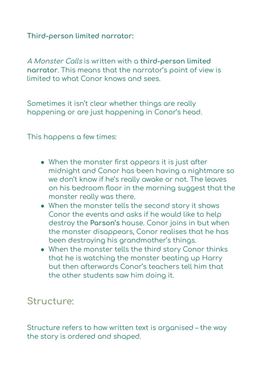 A Monster Calls:
Key Points:
• A Monster Calls was written by Patrick Ness and
published in 2011.
• It is a fantasy story set in present-day