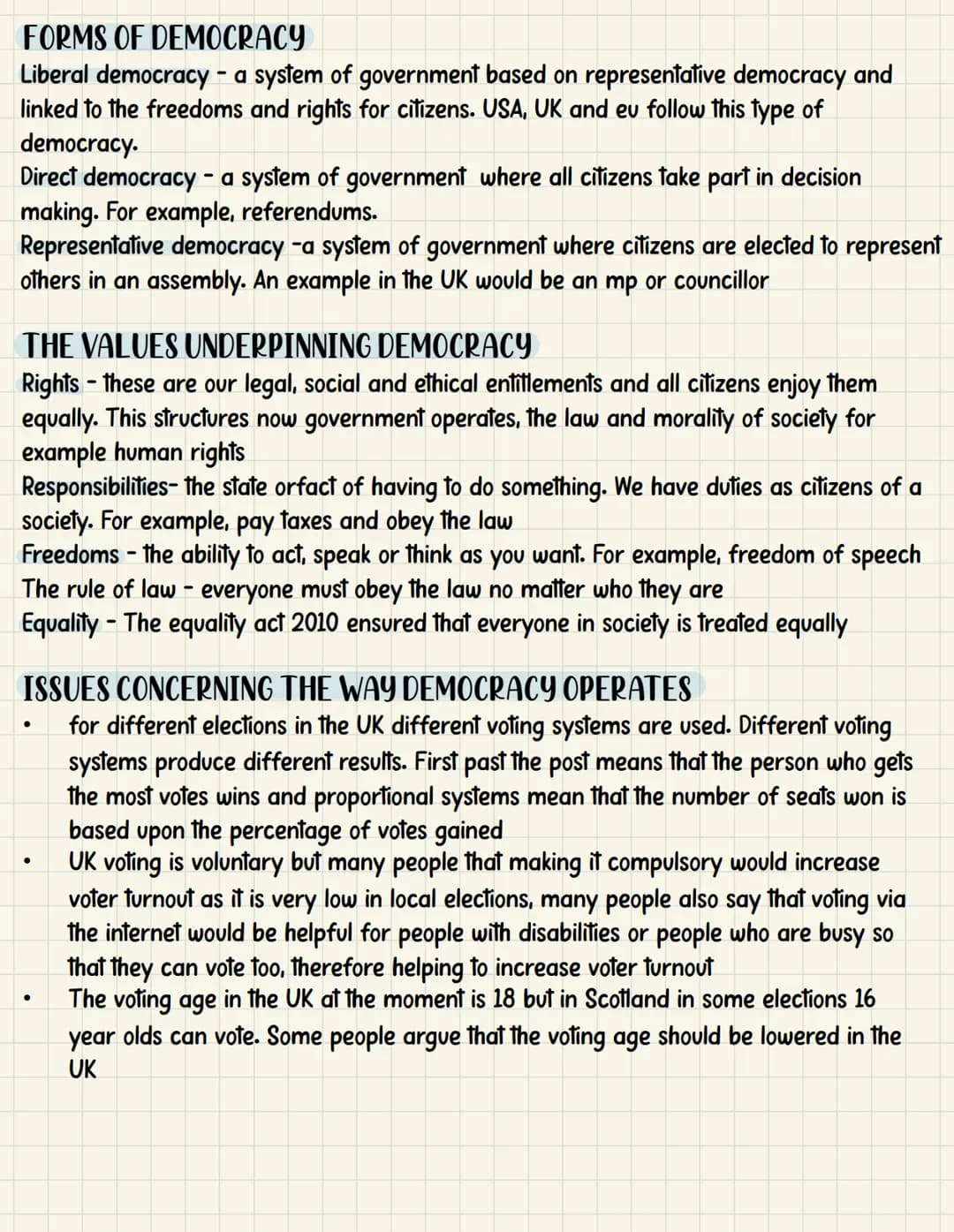 The concept of democracy
DEMOCRACY
Democracy - a system of government based upon the consent of the people through an
open and fair electora