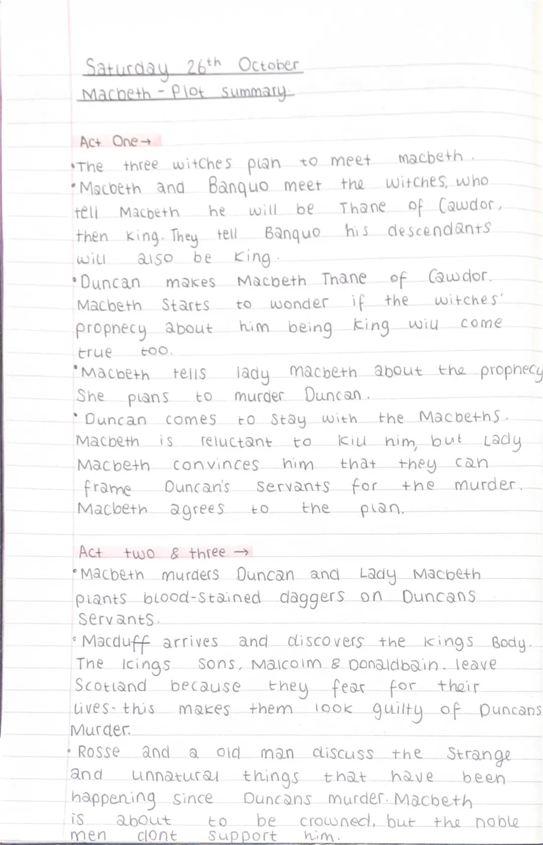 Detailed Act by Act Summary of Macbeth with Witches' Prophecy