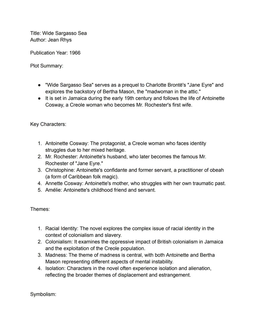 Wide Sargasso Sea by Jean Rhys