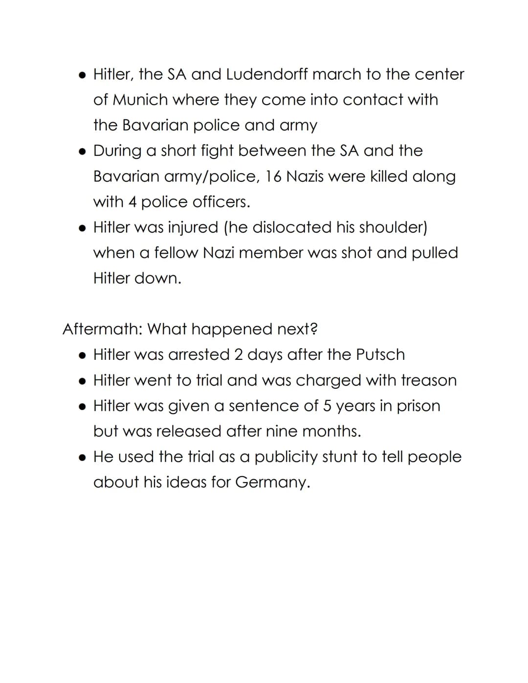 Hitler and Nazi Germany revision: What happened
during the Munich Putsch/Beer Hall Putsch in
November 1923?
Aims of the Munich Putsch:
• The