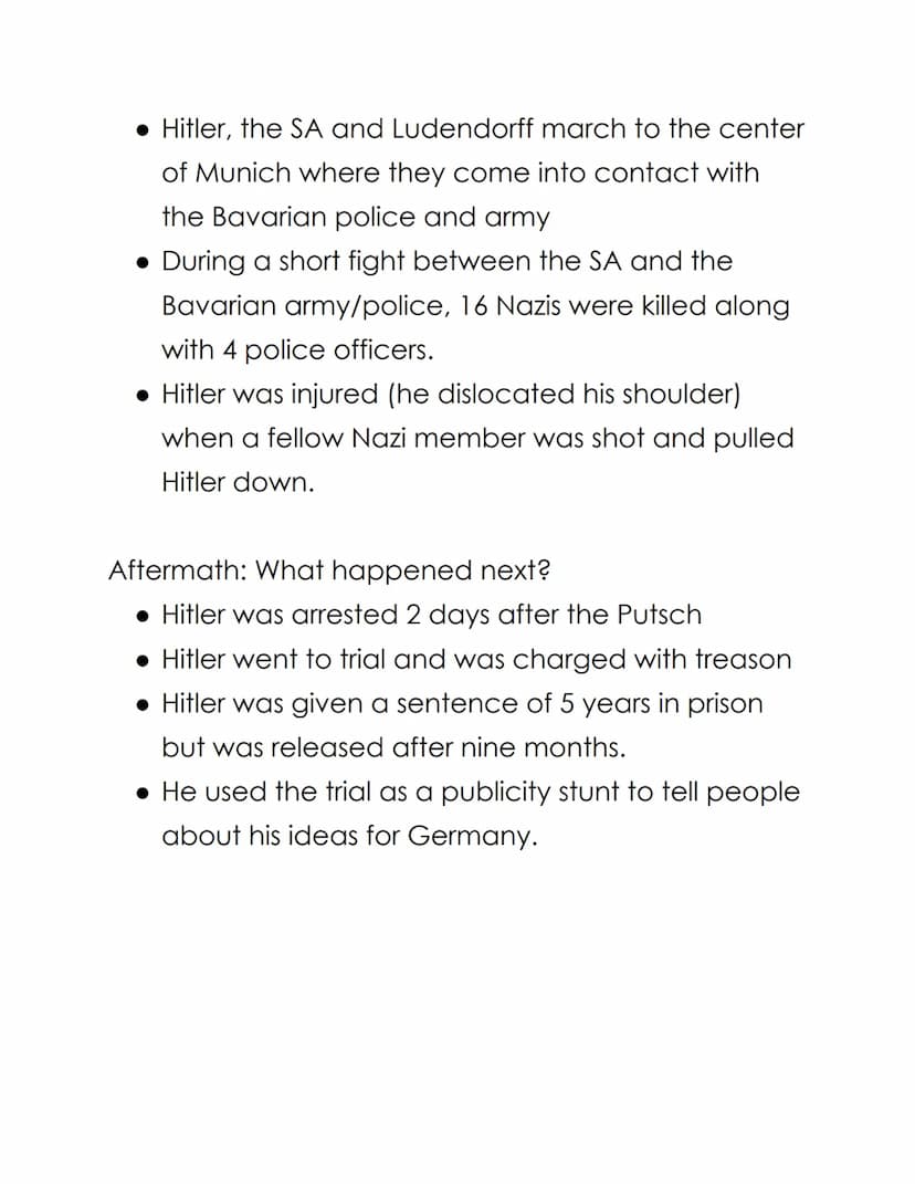Hitler and Nazi Germany revision: What happened
during the Munich Putsch/Beer Hall Putsch in
November 1923?
Aims of the Munich Putsch:
• The