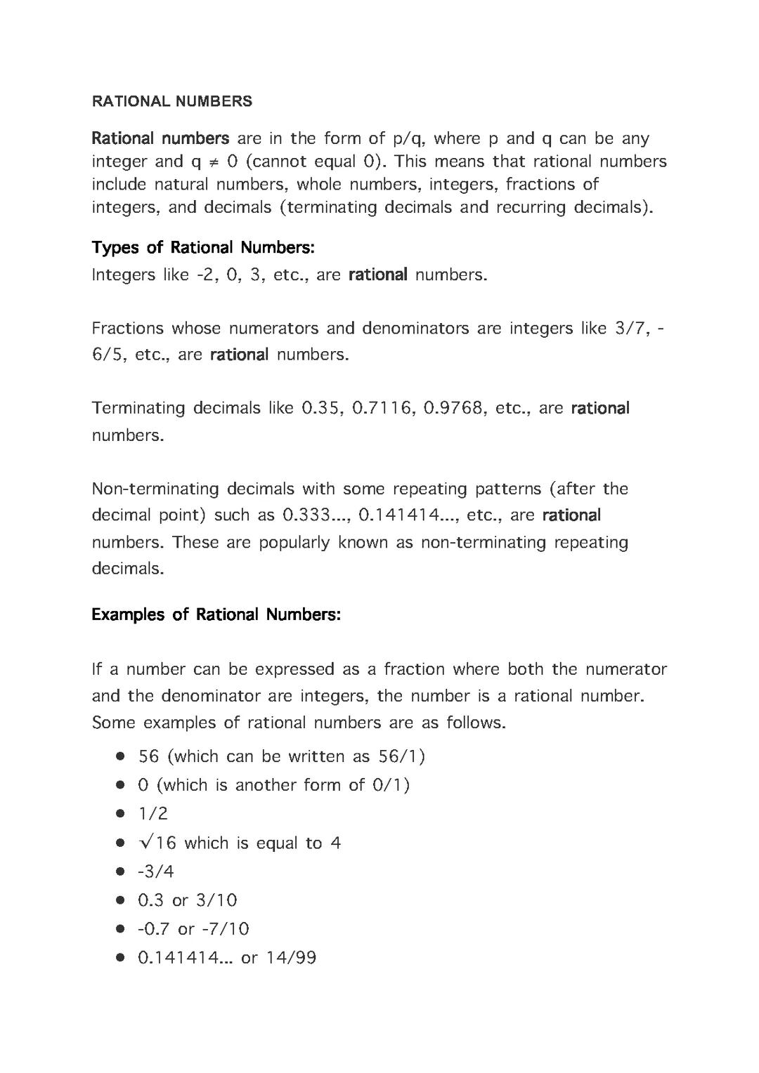 Understanding Rational and Irrational Numbers: Examples and Definitions