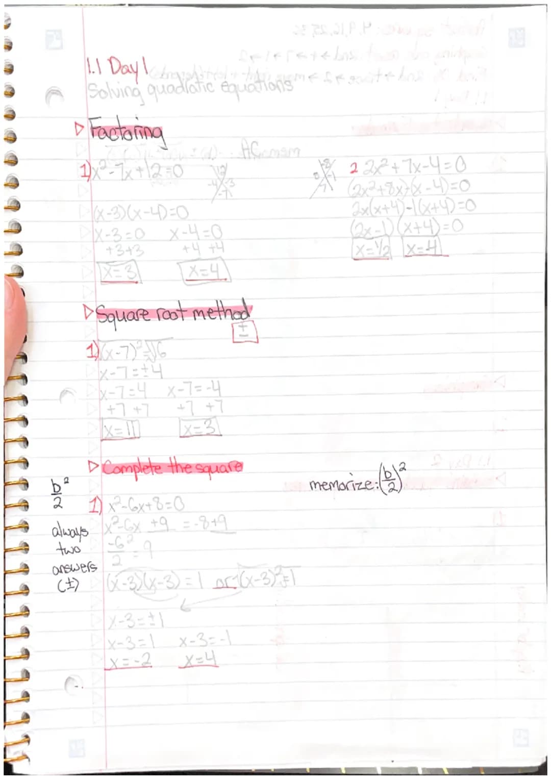 fetersielstwo do
1.1 of in die
Solving quadratic equations FSF Fonte dhe
74
> Factoring
(h. Accom
1x²-7x+12=0 112/
-47-3
(x-3)(x-4)=0
DX-3=0