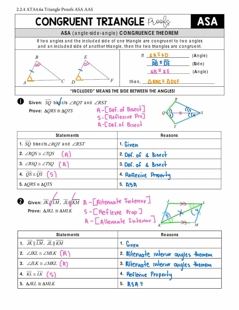 2.2.4 ATA4.6a Triangle Proofs ASA AAS
Name:
Date:
Aim: What SSS, and SAS? How do we use them to devise a plan to prove triangle congruence?
