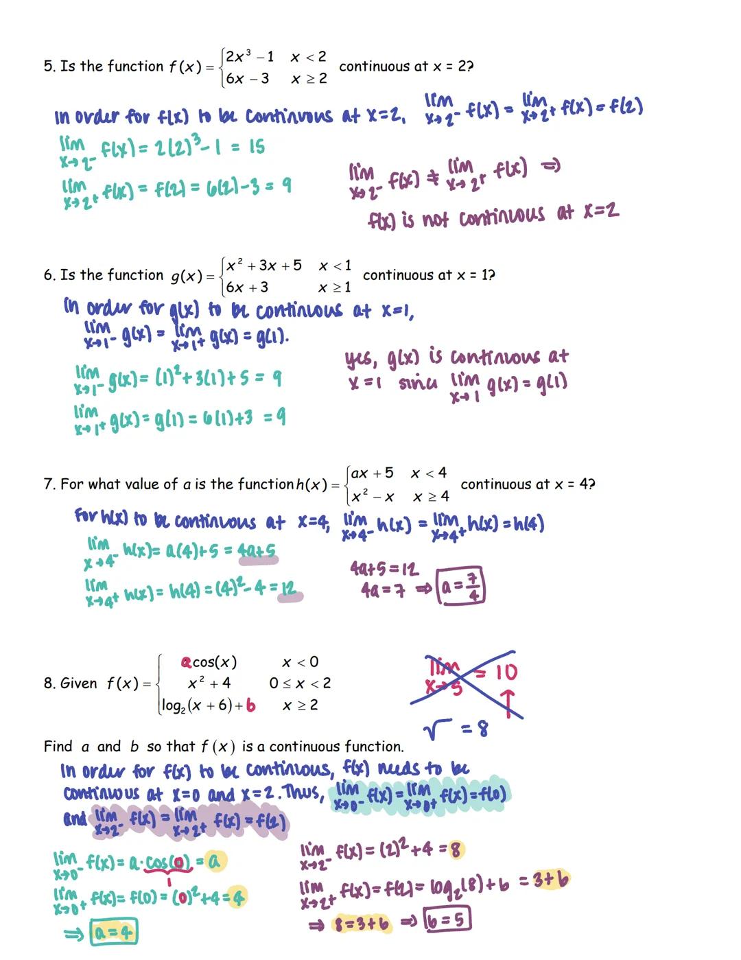 UNIT 1: 2.1-2.3
LIMITS & CONTINUITY
SOLUTION SET
(worked out solutions and notes included) LIMITS FROM GRAPHS WU
1. Given the piecewise func