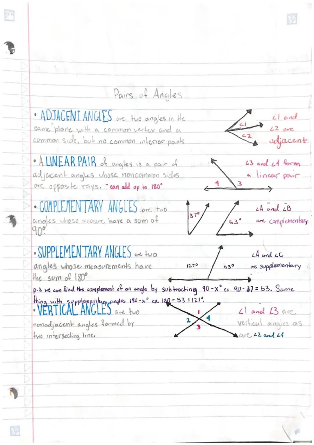 Understanding Pairs of Angles for Class 7 - Worksheets and Examples