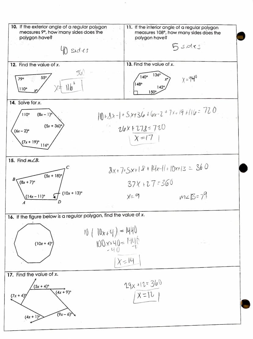 more practice with
INTERIOR & EXTERIOR'ANGLE MEASURES 20
INTERIOR & EXTERIOR OF ANY POLYGON REFERENCE:
Sum of the INTERIOR Angle Measures:
S