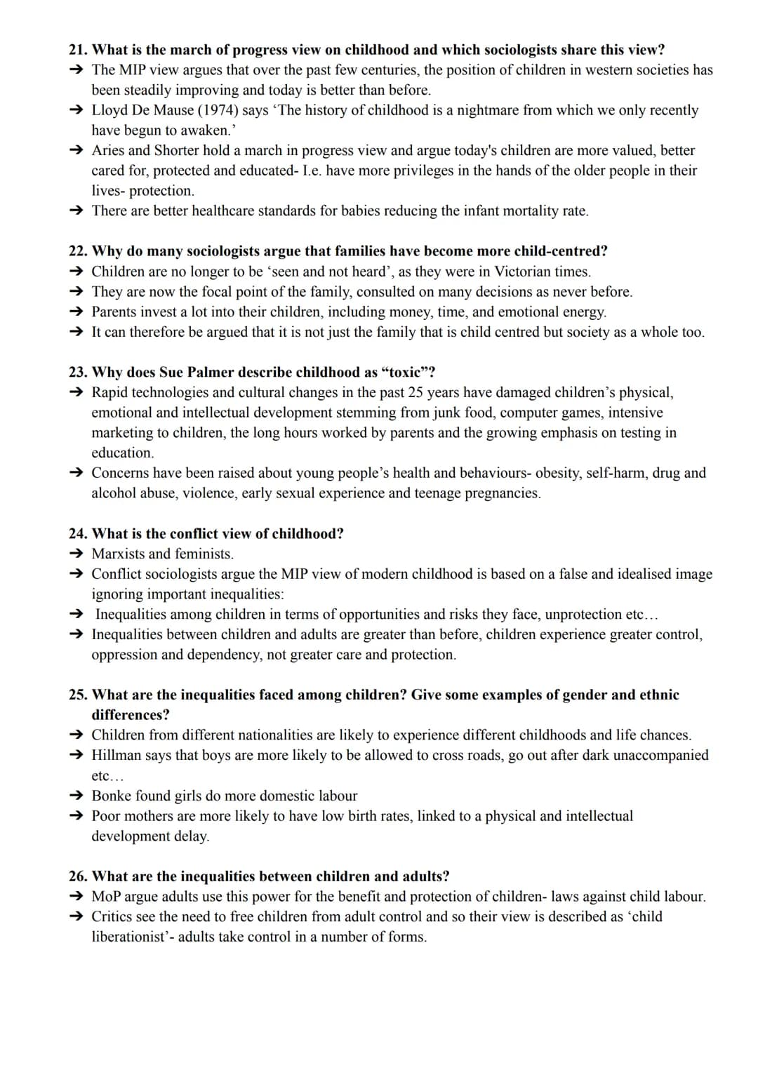 Families and households - Childhood
pgs 179-186
1. What is meant by the idea that childhood is a social construct?
→ Some sociologists see c
