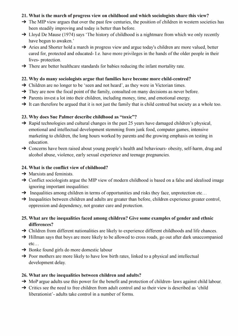 Families and households - Childhood
pgs 179-186
1. What is meant by the idea that childhood is a social construct?
→ Some sociologists see c