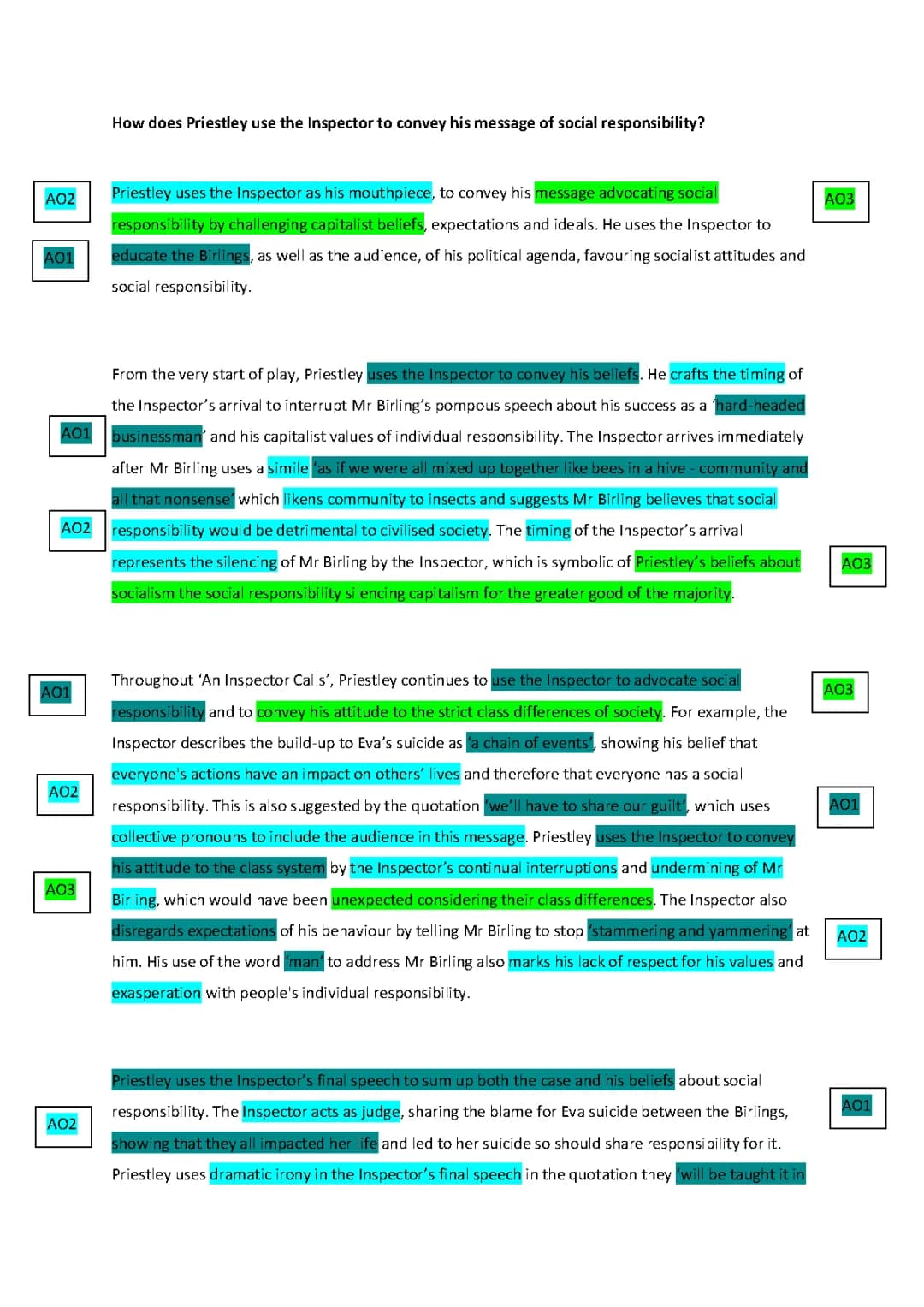 The Inspector to Convey Social Responsibility - Example Essay for An Inspector Calls