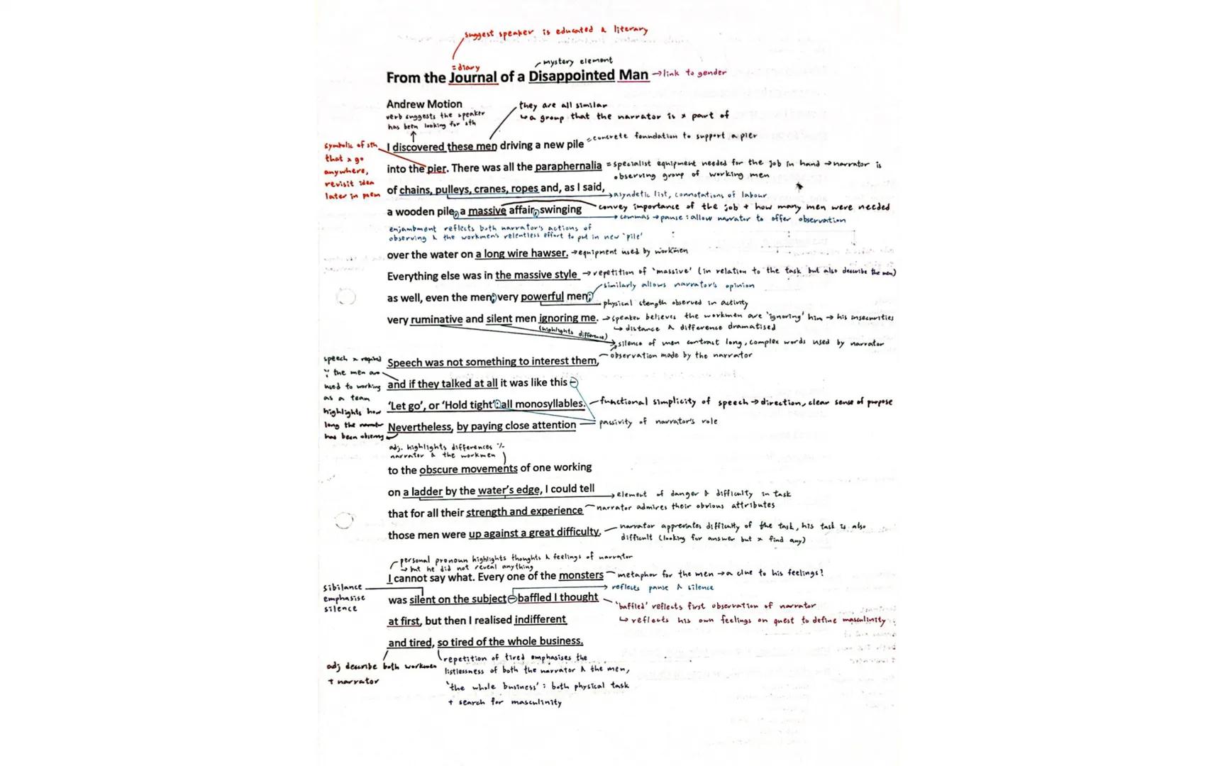 suggest speaker is educated a literary

=diary
mystery element
From the Journal of a Disappointed Man link to gender

Andrew Motion
verb ang