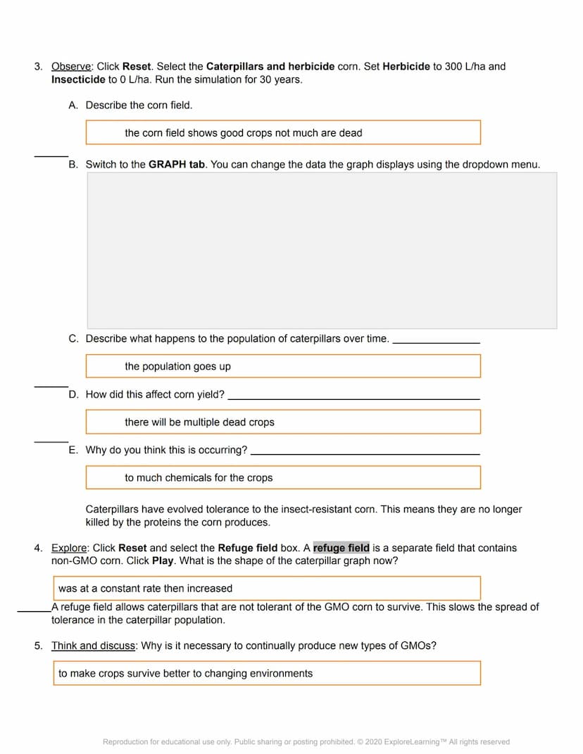 el Gizmos
Student Exploration: GMOs and the Environment
Directions: Follow the instructions to go through the simulation. Respond to the que
