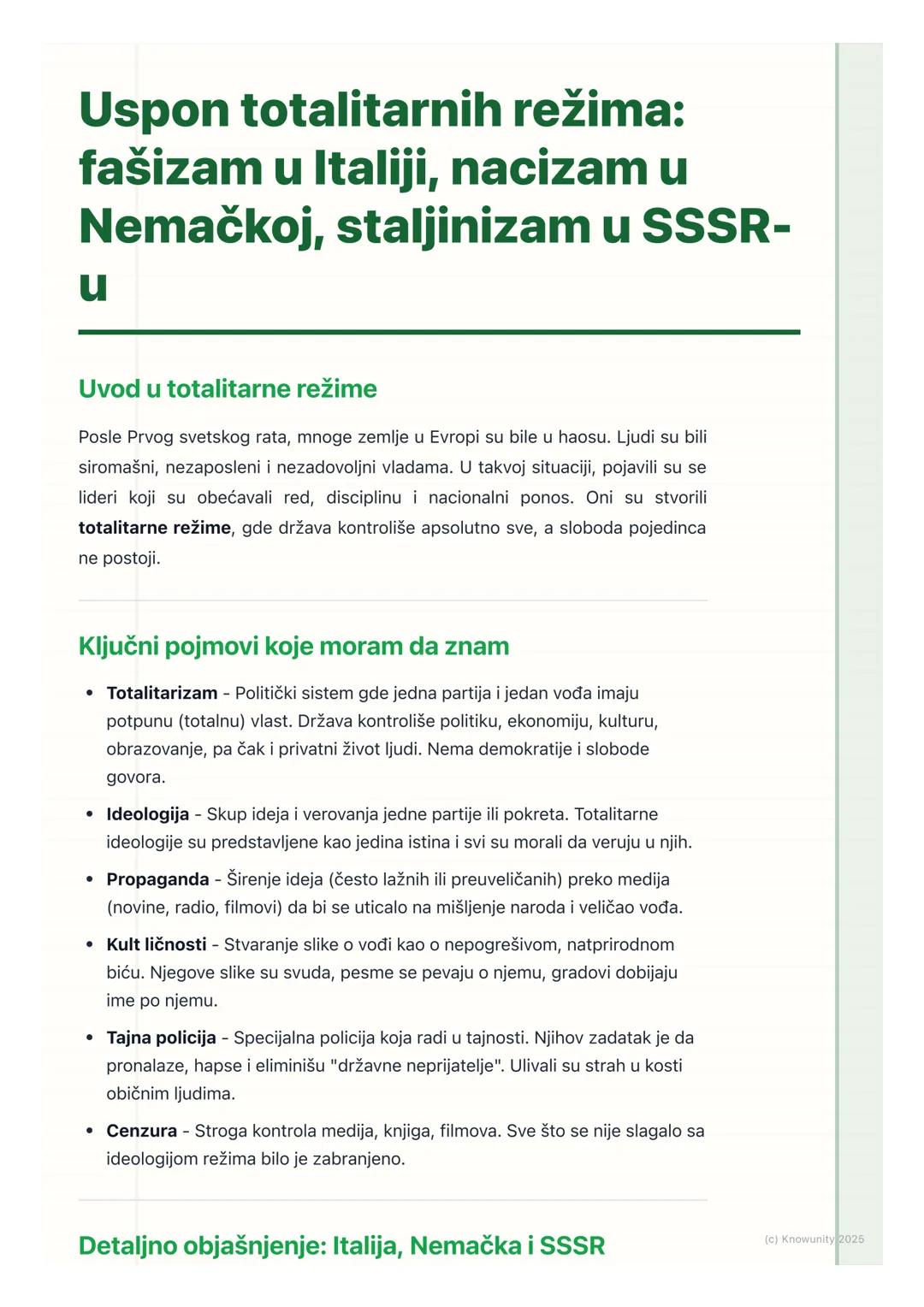 # Uspon totalitarnih režima:
fašizam u Italiji, nacizam u
Nemačkoj, staljinizam u SSSR-
น

Uvod u totalitarne režime

Posle Prvog svetskog r